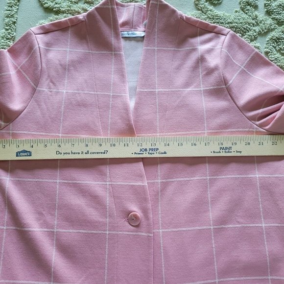 Isaac Mizrahi LIVE! Large Pink Windopane Knit menswear inspired long line jacket - Picture 6 of 9